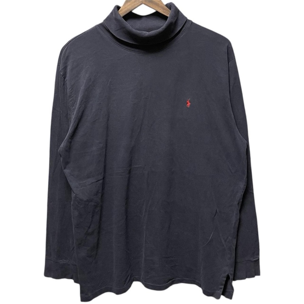 Plain Blank Navy Blue Polo Ralph Lauren Turtle neck long sleeve Small logo shirt